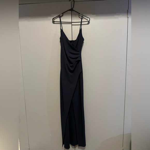 Lulu's -  Navy Asymmetrical Ruched Slip Dress (Size S) - Picture 1 of 11